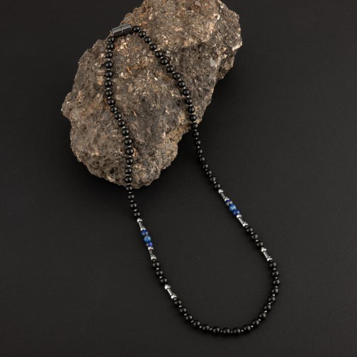 Siyah Turmalin-Lapis Lazuli-Hematit Doğal Taş Erkek Kolye