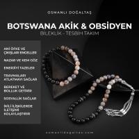 Botswana Akiği-Obsidyen Doğal Taş Tesbih Bileklik Seti